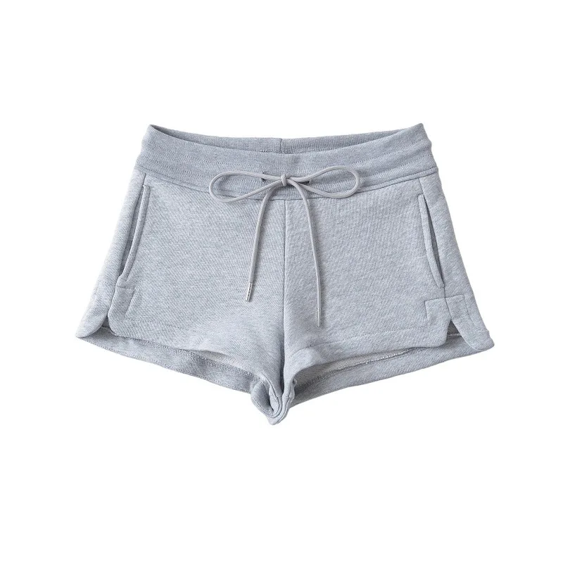 Summer Women Low Waist Loose Sports Shorts Drawstring Split Hem Casual Hot Pants Daily Short Trousers
