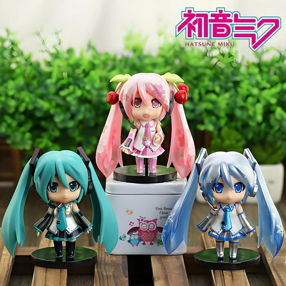 

10cm Anime Hatsune Miku Figure Mini Character Ornaments Kawai Pink Green Hatsune Home Desk Decore Collectible Model Toy Kid Gift