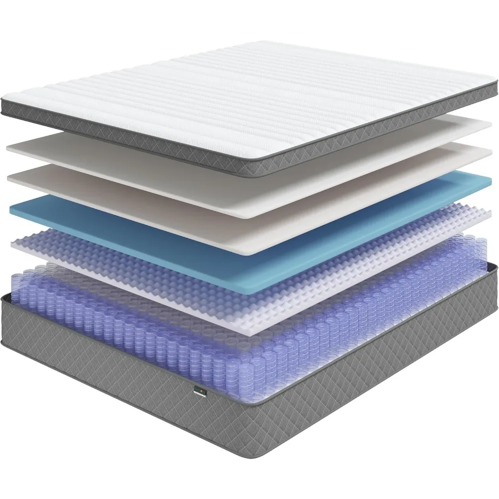 مرتبة كوين، مرتبة هجينة من جل التبريد مقاس 12 بوصة ومرتبة هجينة زنبركية للجيب، مرتبة سرير كوين في صندوق - شحن مجاني #4