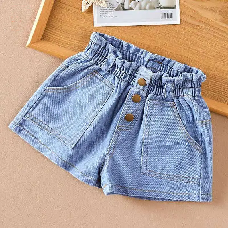 New Summer Kids Short Denim Shorts For Girl Princess high waist button Jeans Children Pants Girls Shorts 3 4 5 6 7 8 910 11 12 Y