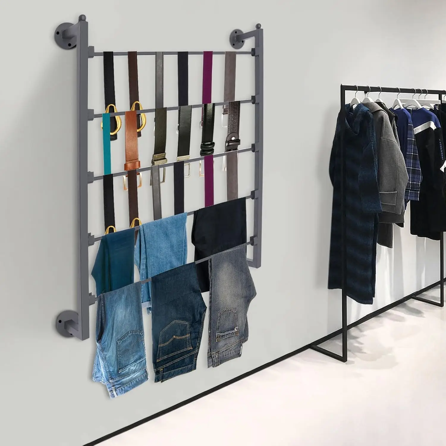 

5 Tiers Display Tie & Scarf Rack, Wall Mounted Ribbon Rack Organizer Holder for Wrapping Paper Scarf Tie Belt Towel Pants