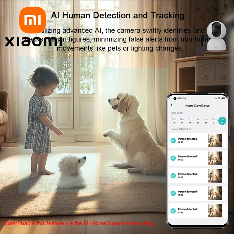 XIAOMI Home Security Intelligent Wifi Camera 2 PTZ Version，2.5K，360° Panoramic，AI Human Detection，Chinese Version With Adapter
