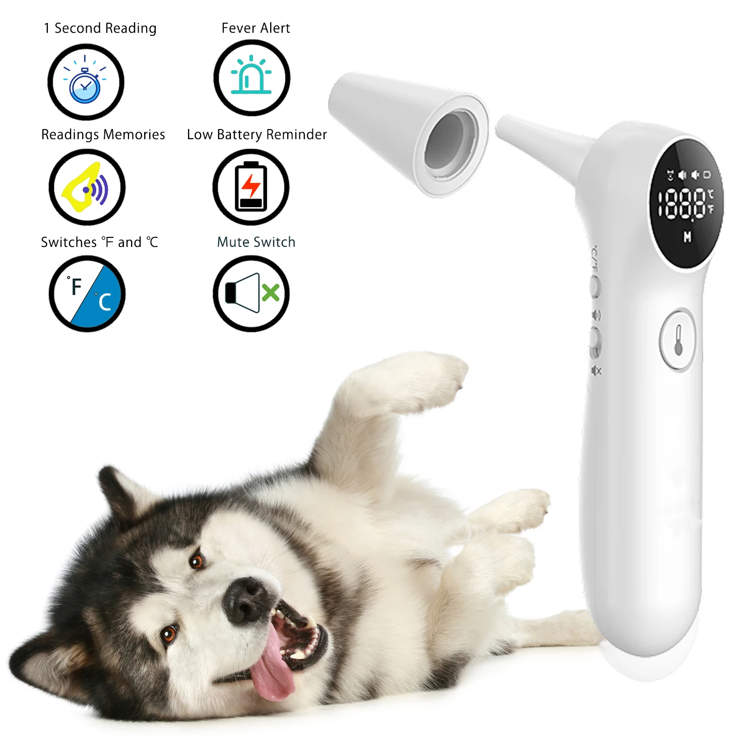 Pet Ear Thermometer for Dogs and Livestock - Includes 20 Pet Swabs, Suitable for Dogs, Cats