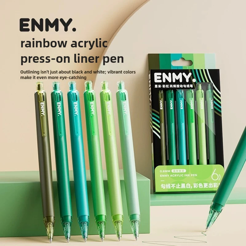 

ENMY 48/6 Colors Acrylic Gel Pen Non Smudge Non Skip Rainbow Color 0.6mm Art Drawing Pen Stationery School Supplies PK Languo