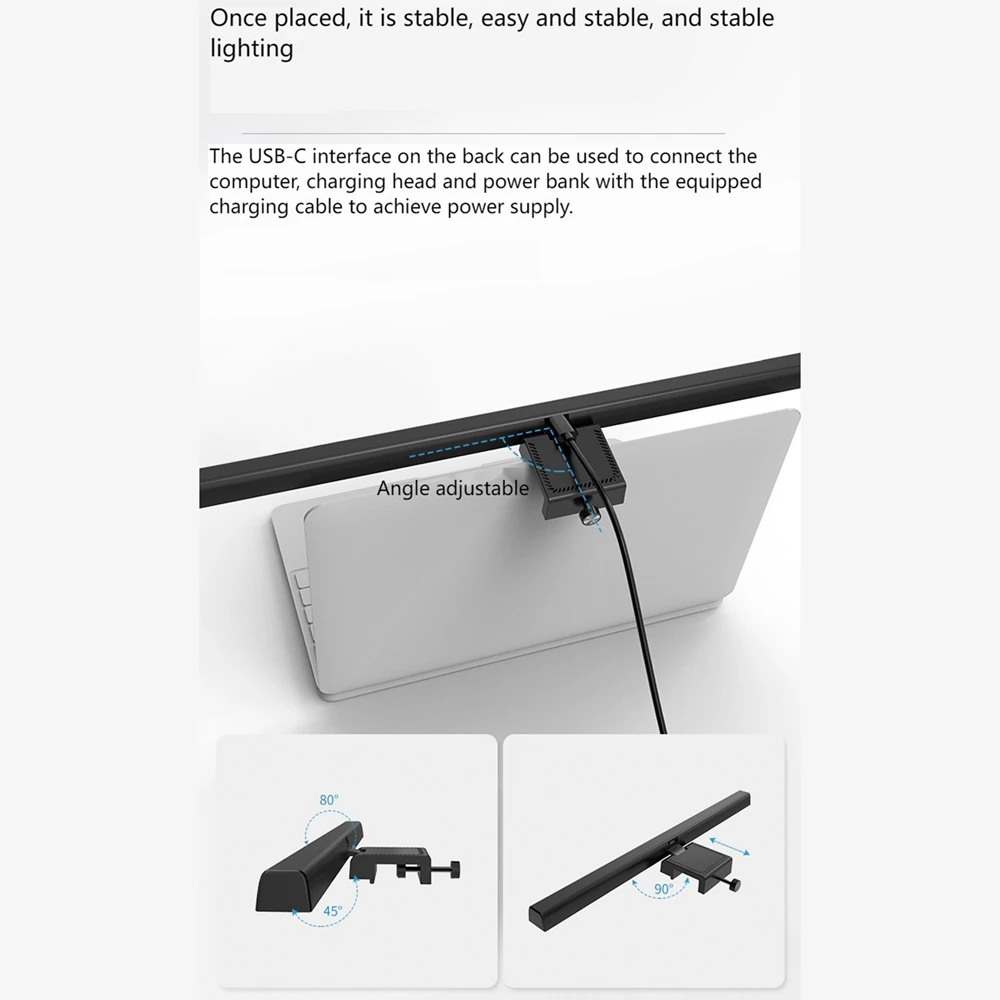 ABZV-подсветка для монитора ноутбука, светодиодная рабочая лампа с USB для электронного чтения, 3, регулируемая цветовая температура, без бликов на экране