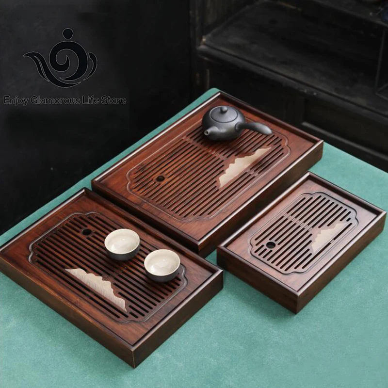 Bamboo tea tray water storage tea table Kung fu tea set tea sea tea tray embedded size tea table