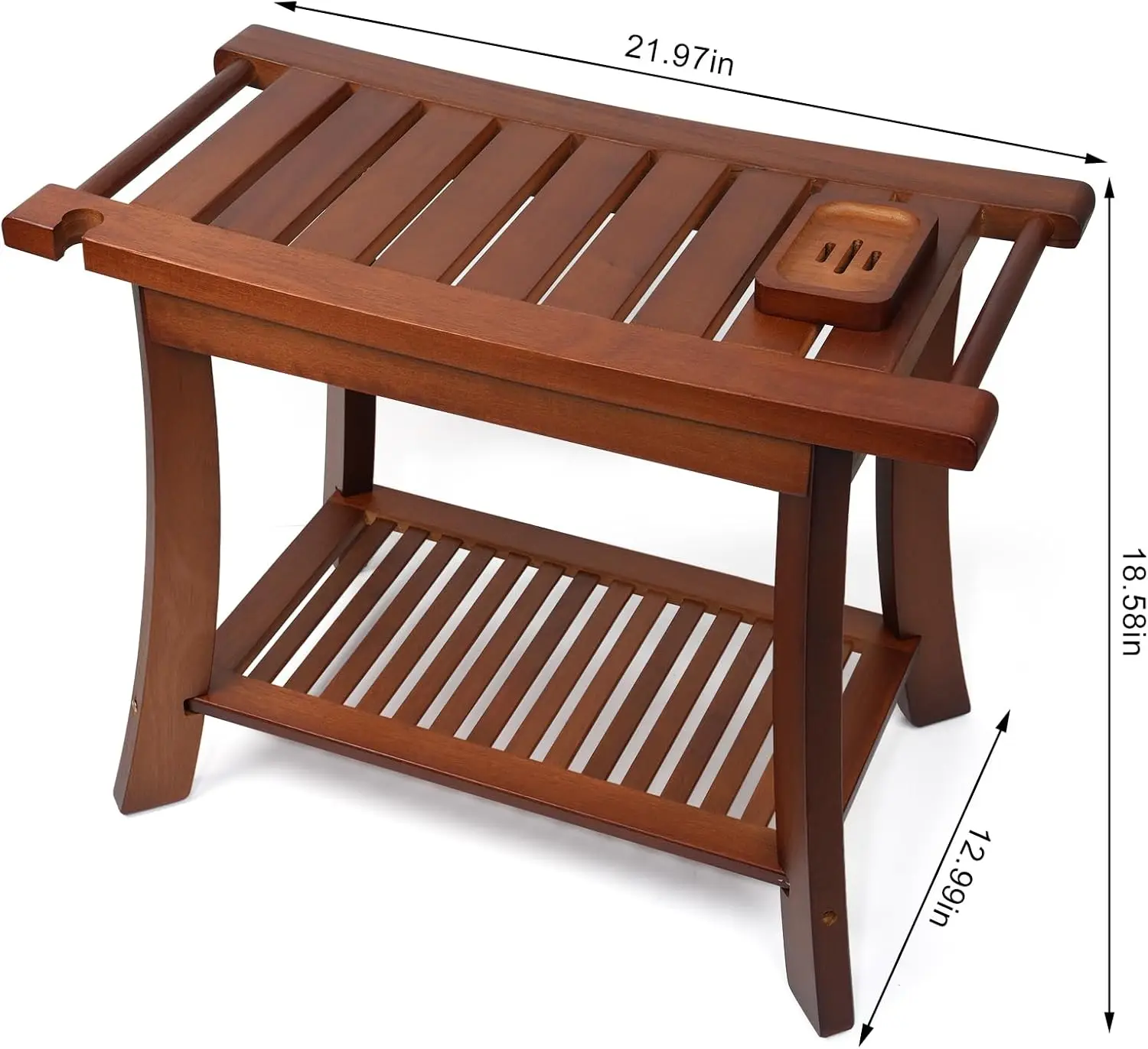 Teak Shower Bench Stool with Storage Shelf Shower Head Can Be Hung Waterproof Shower Chair Spa Bathroom Chair Storage Stool