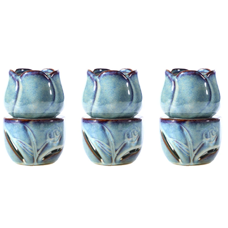 

3X Aromatherapy Furnace Candle Lamp Decoration Bedroom Essential Oil Incense Burner Tulip Ceramic Candle