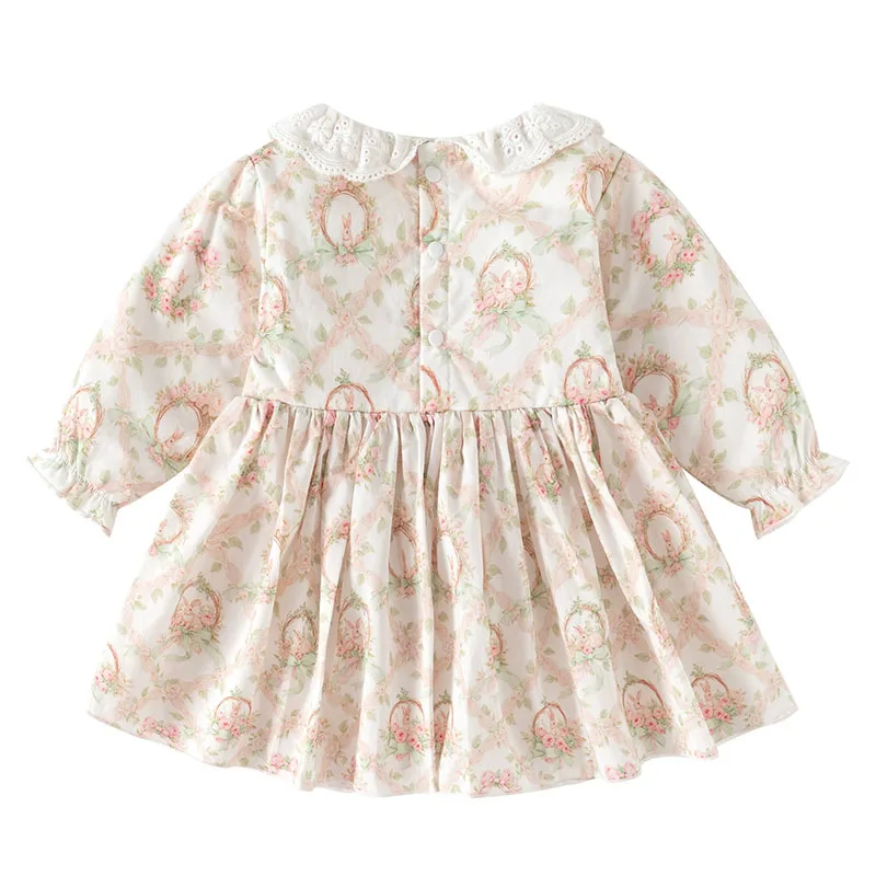 2Piece Sets Spring Autumn Girls Dresses Korean Cute Bow Peter Pan Collar Long Sleeve Cotton Dress+Hat Baby Newborn Items B294