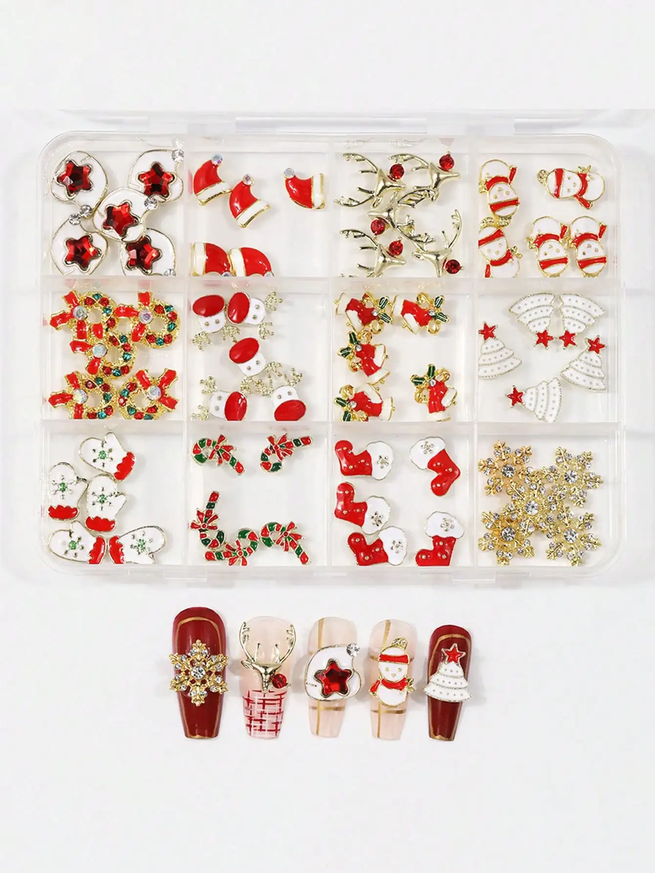 60PCS 3D Navidad aleación de oro encantos de uñas diamantes de imitación Navidad decoración de uñas