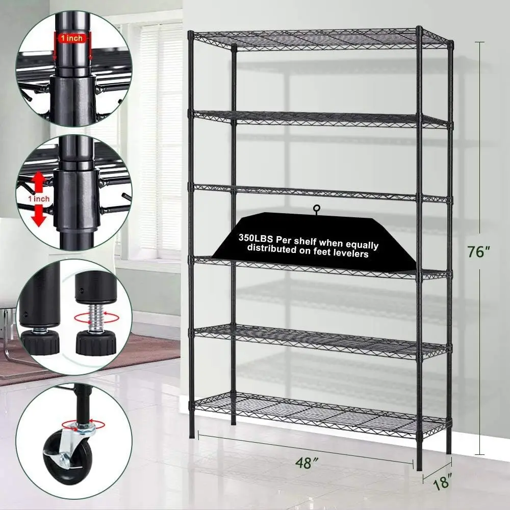 6-Tier Storage Shelves NSF Certified Wire Shelving Unit on Wheels Heavy Duty Metal Shelves Adjustable Steel Shelving