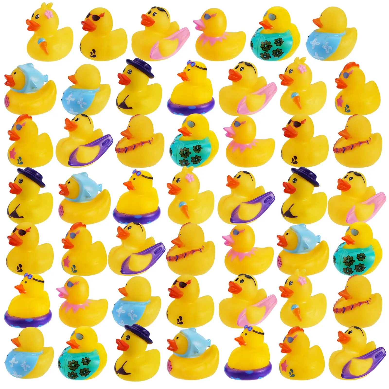 

48 Pcs Summer Beach Rubber Ducks Mini Floating Bath Toys Squeaky Duckies for Baby Shower, Birthday Party Favors, Pool & Bathtub