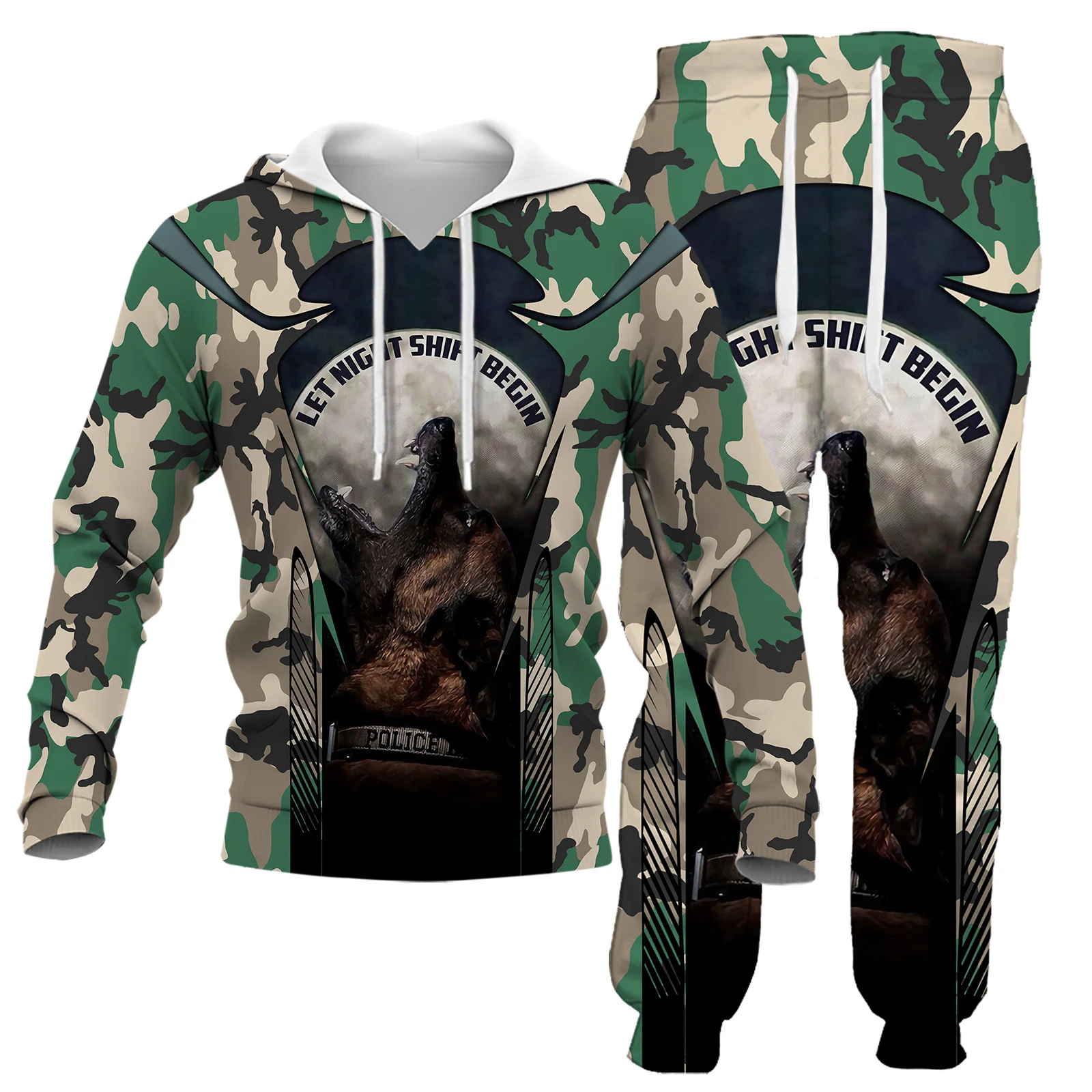 

HX Fashion Mens Clothing Sets Camo German Shepherd Dog 3D Printed Vest T-shirts Shorts Sweatshirts Hoodies Pants Dropshipping