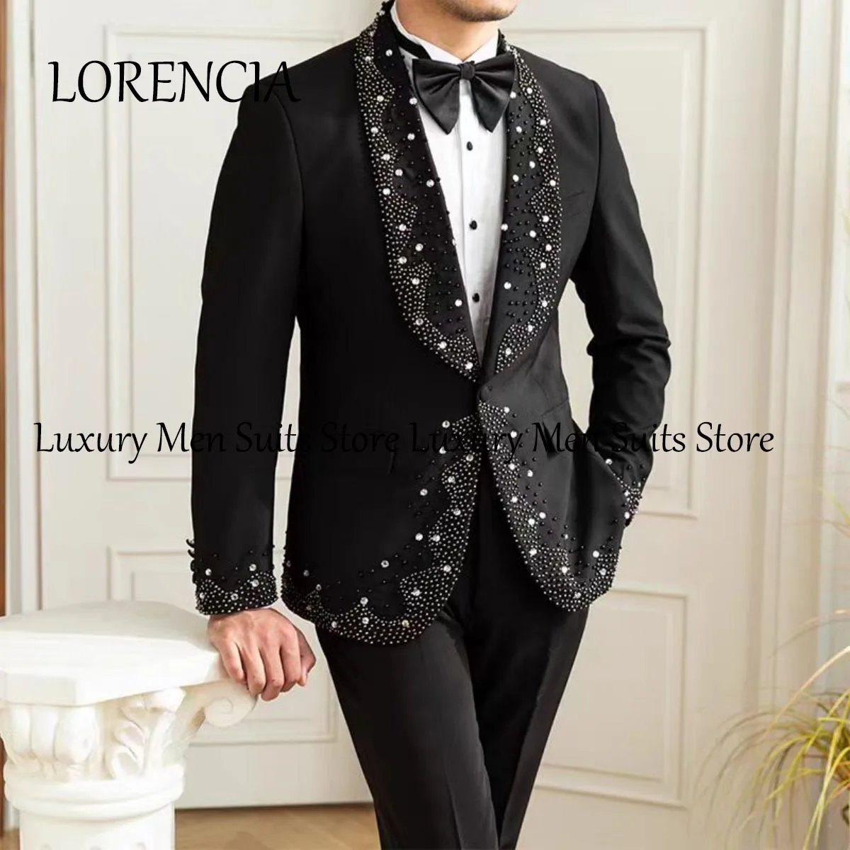 Trajes formales personalizados con cuentas para hombre, chal de lujo con solapa, esmoquin para boda, conjuntos de 3 piezas, Blazers para graduación, corte ajustado