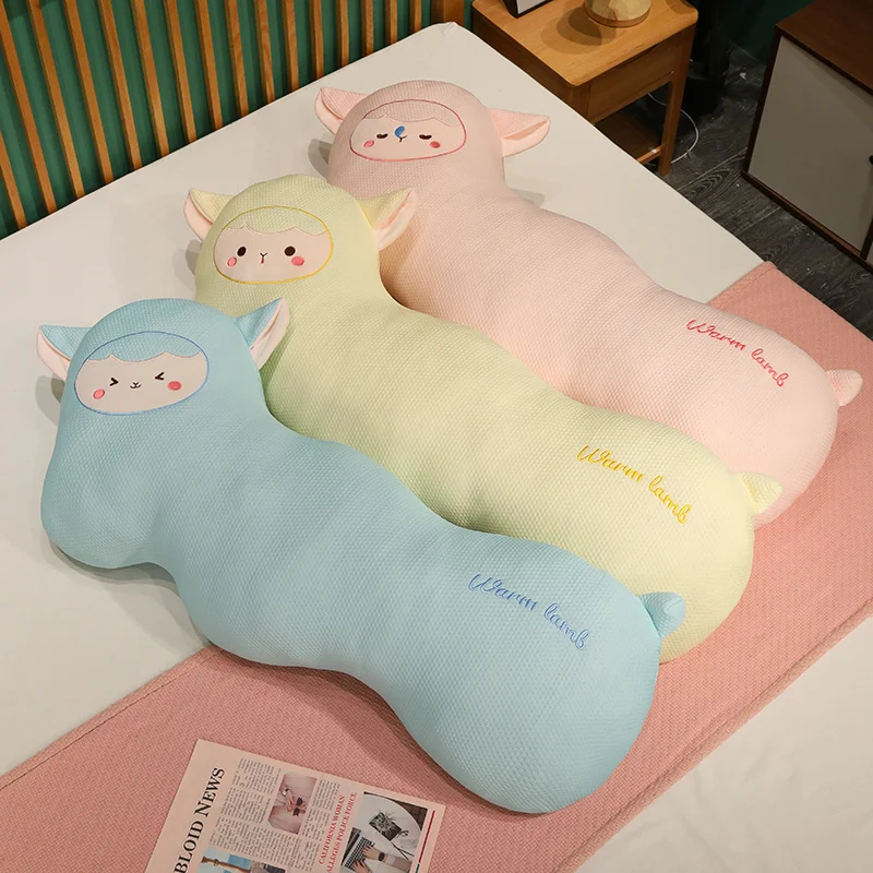 Cute Lamb Long Body Pillow Ice Silk Cooling Sheep Stuffed Plush Toy Full Length Support Pillow for Gifts.