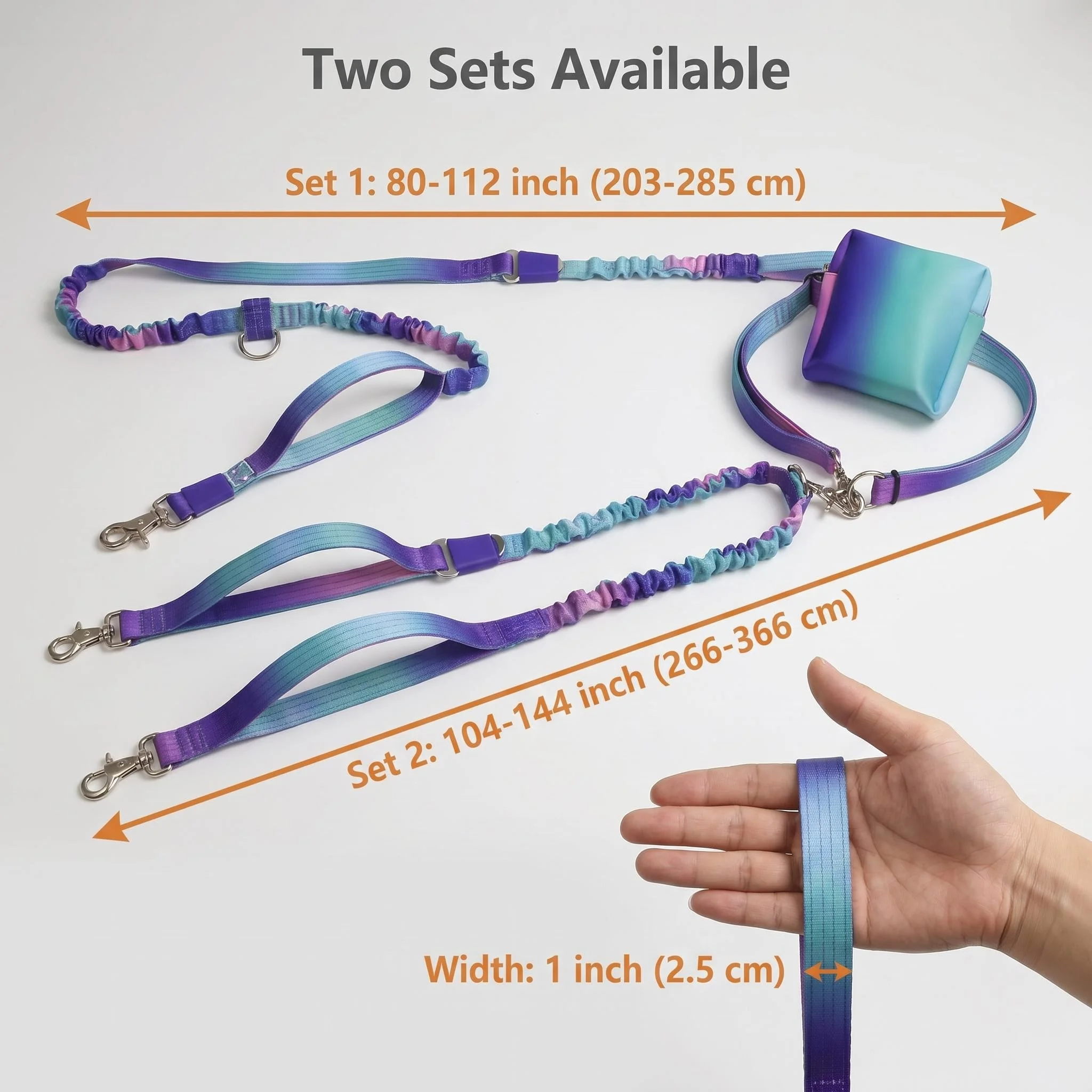 Gradient Hands Free Multi Mode Dog Leash Set for Daily City Walks Outdoor Camping Road Trips for 1-2 Dogs