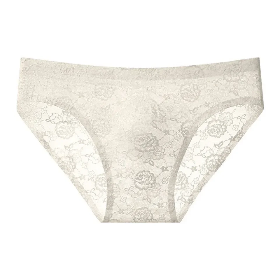 1pc Men's Lace Sheer Ice Silk Briefs Hollow Out Underwear 3D Bulge Pouch See Through Sissy Panties Breathable Comfortable