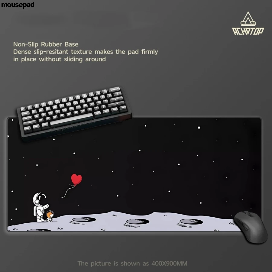 

Коврик для мыши в стиле аниме «Астронавт Каваи», черный для ПК, большой геймерский коврик для мыши XXL, коврик для клавиатуры, игровой коврик для ноутбука, резиновый коврик с замком по краям, настольный коврик