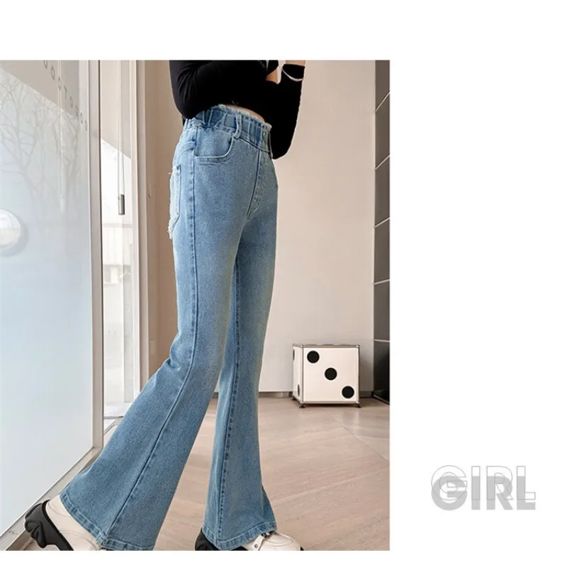 UNITIM Kinder Mädchen Schlaghosen 2026 Herbst 3-14 Jahre Kinder Mädchen Einfache Denim-Hosen Elastischer Bund Junge Teenager Mädchen Jeans – Detail 14