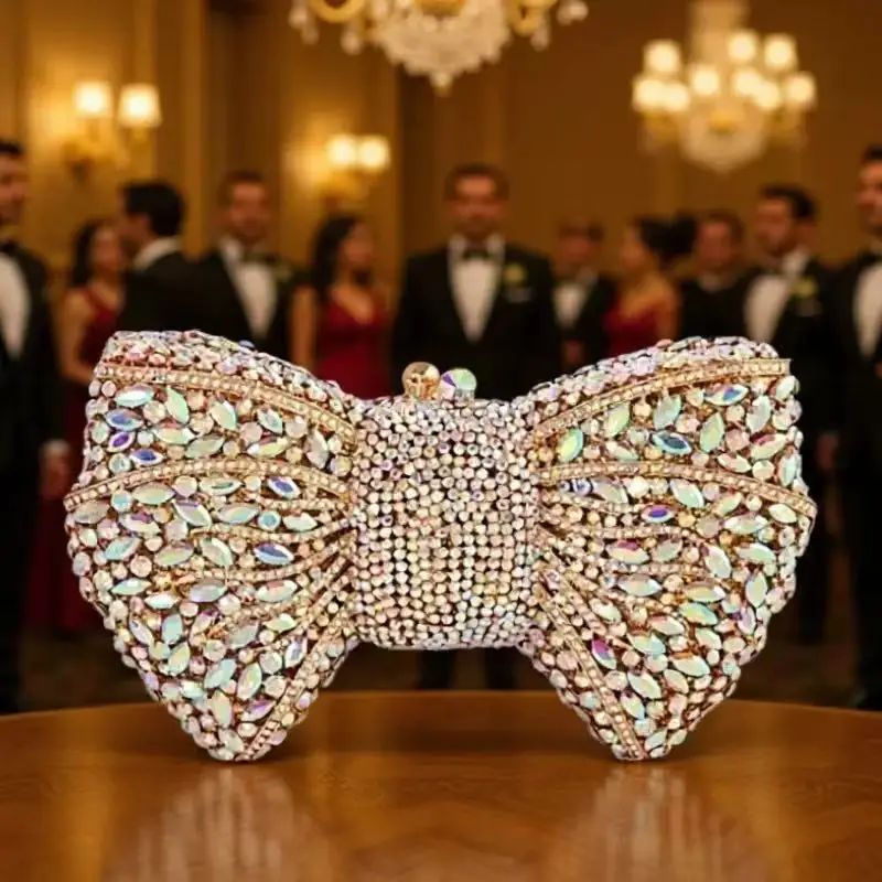 Diamond-Encrusted Butterfly Bow Evening Clutch Handbag Hollow-Out Full Diamond Detail Elegant Women's Fashion Accessory