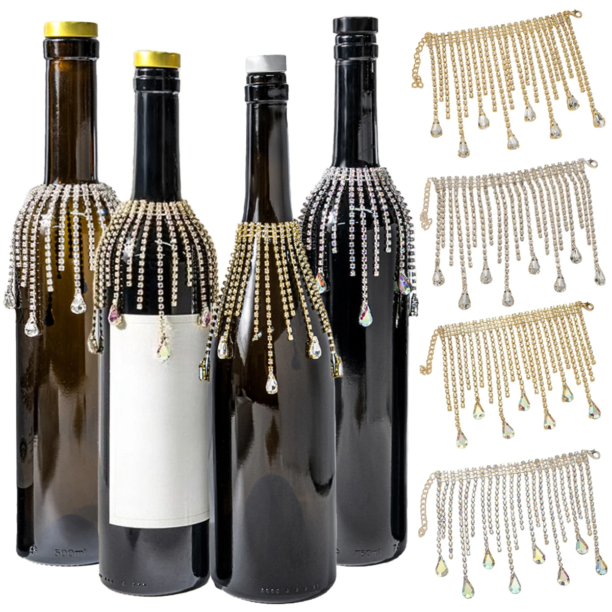 

Elegant Crystal Wine Bottle Pendant Wine Bottle Cap Tassel Wedding Engagement Table Decoration Metal Glossy Table Decoration