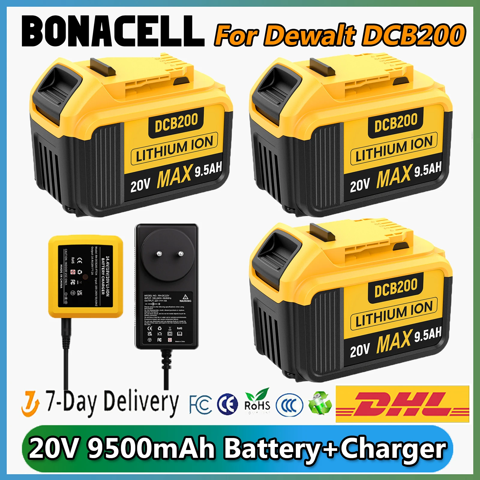 For Dewalt DCB200 Rechargeable Battery 20V 9500mAh Li-ion Replacement Battery For Dewalt 20V Cordless Power Tool DCV580 DCD780