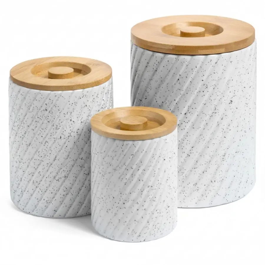 

Canister Set for Kitchen Countertop amp Pantry 3 Airtight Food Storage Containers for Flour, Sugar amp More Durable White Cerami