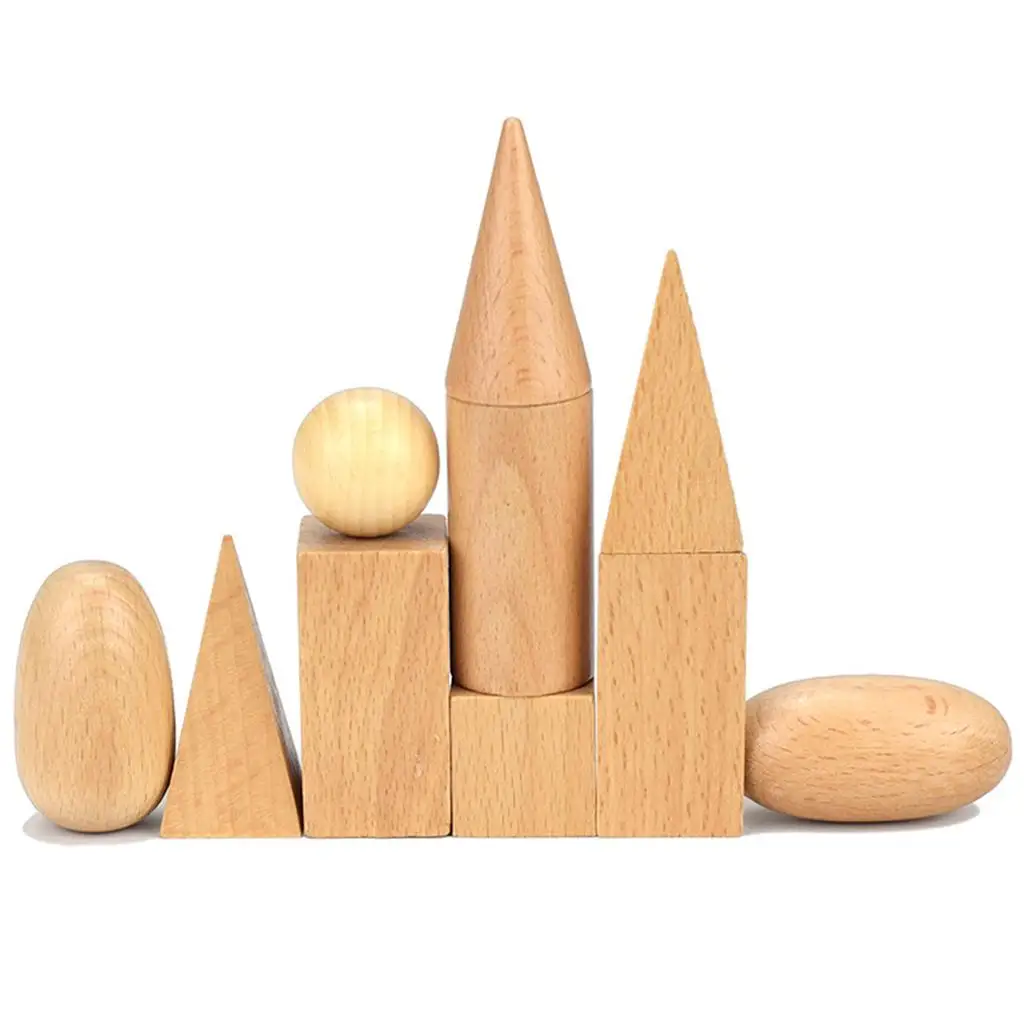 Conjunto de 10 brinquedos educativos montessori de matemática de sólidos geométricos de madeira para crianças