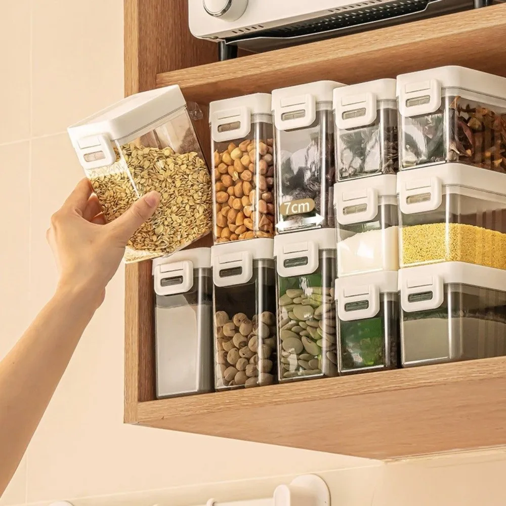 Plastic Grain Storage Box Sealed Insect Proof Food Storage Container Stackable with Spoon Dry Food Container for Kitchen