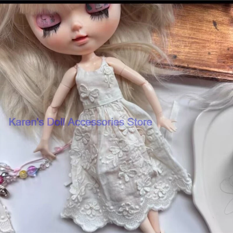 

2026 1pcs vintage French style embroidery one-piece dress white for landoudou/Blythe(Fit for Lulu,ymy24,Ob22,24,26,zone, Jenny)
