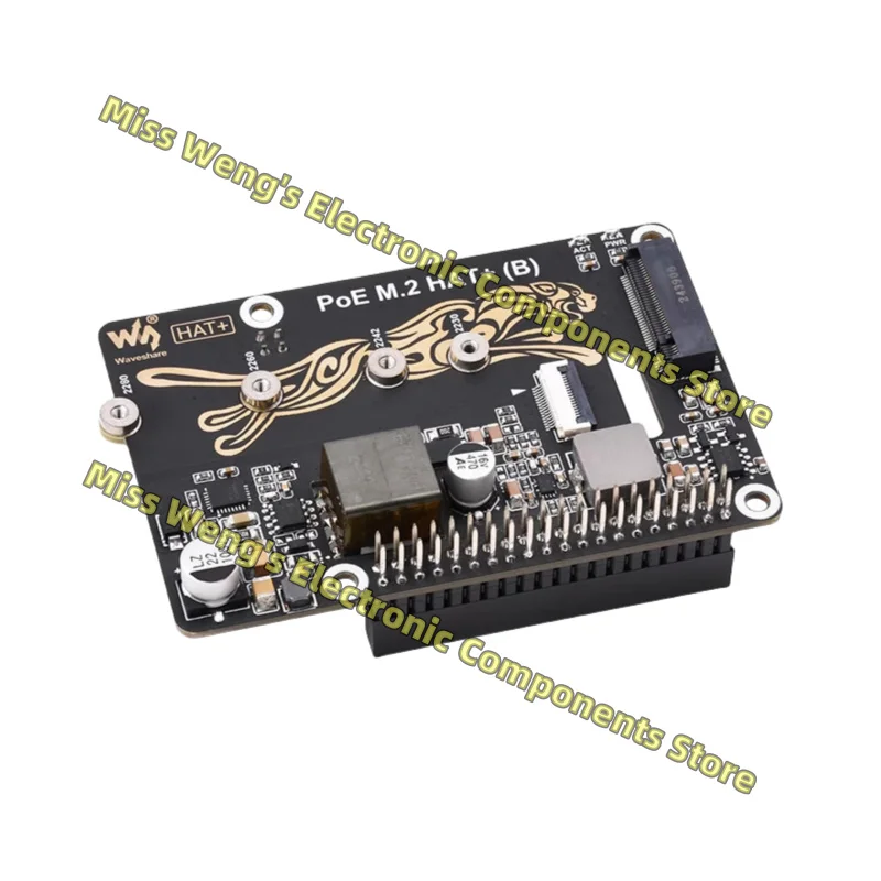 PoE M.2 HAT+ (B) , PCIe Expansion Board with POE Function PCIe to M.2 Solid State Drive NVMe Protocol
