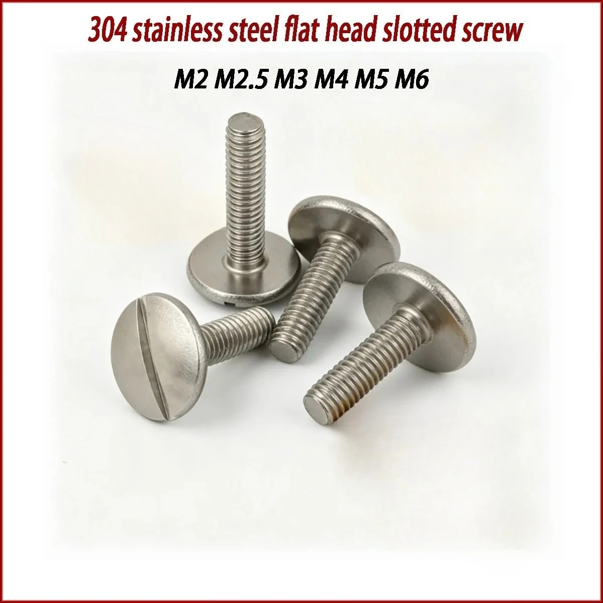 304 Stainless Steel Extra Large Flat Head Screws Slotted Round Flat Head Big Head Fasteners M2.5 M3 M4 M5 M6