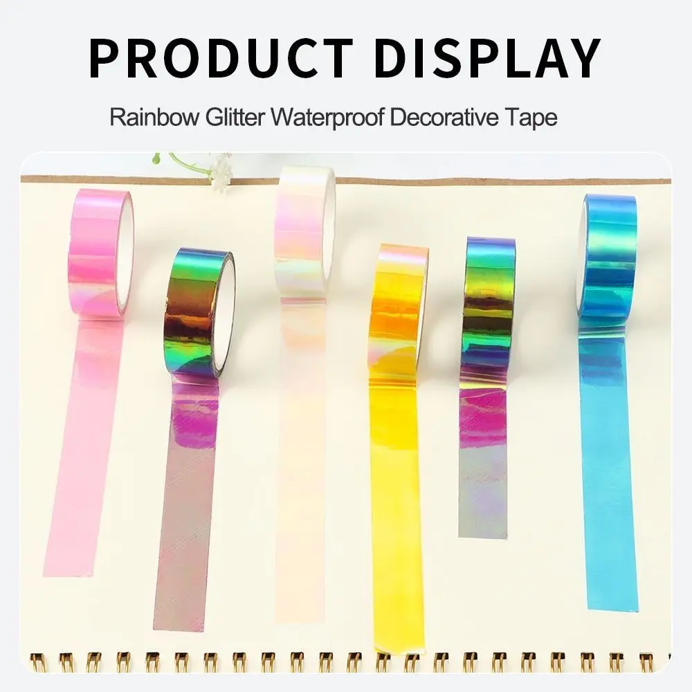 Rainbow Graphic Tape Mirror Wrapping Waterproof Removable Holographic Stationery Decorative Adhesive Tapes Student