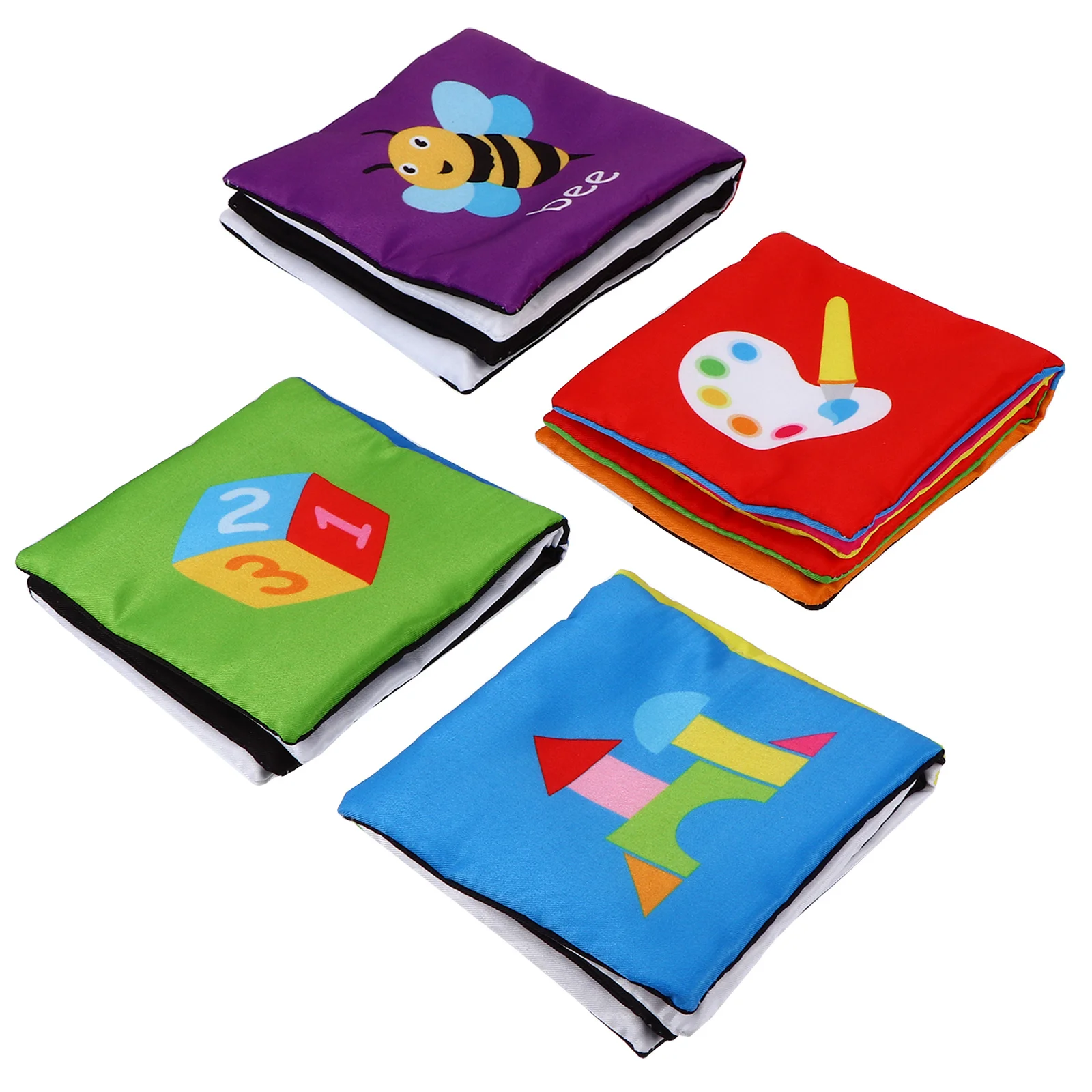 Zestaw 4 książeczek materiałowych dla niemowląt, edukacyjny prezent dla dzieci w wieku 6-12 miesięcy, rozwój sensoryczny, dźwięk chrastenia, materiał