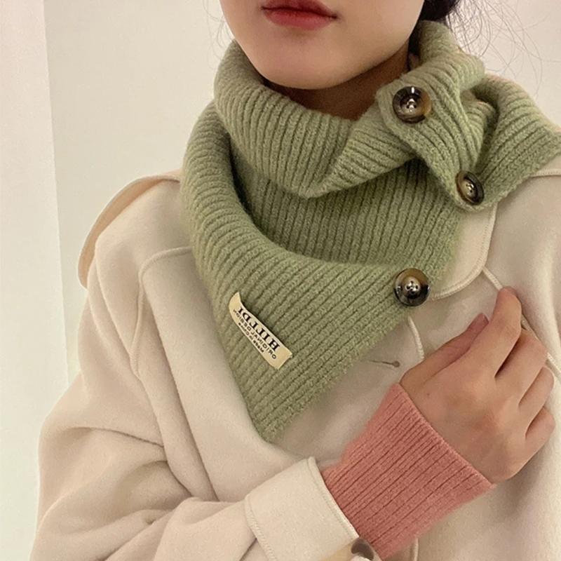 Knitted Scarf Button Wool Knitting Neck Scarves Snoods Face Cover Pullover Scarf