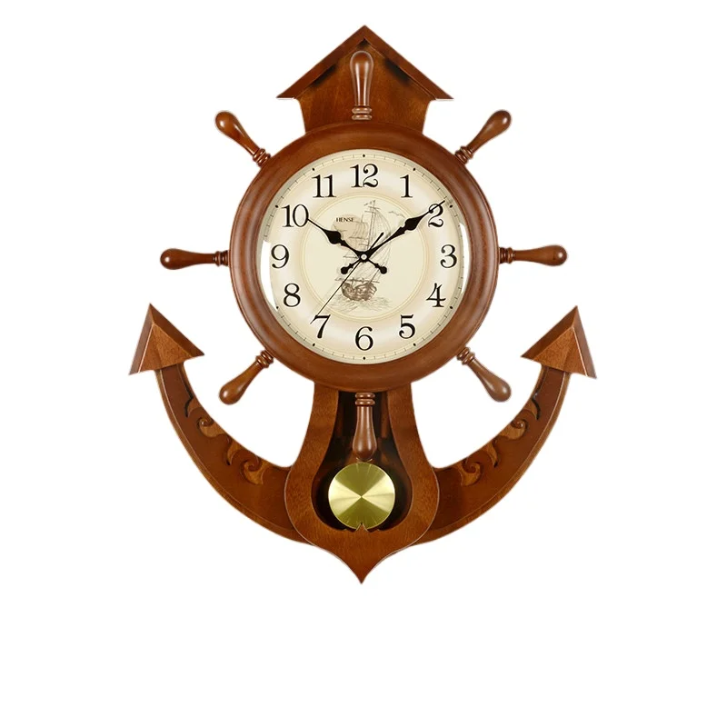Wall clock Living room clock Household clock Wall-mounted solid wood rudder wall