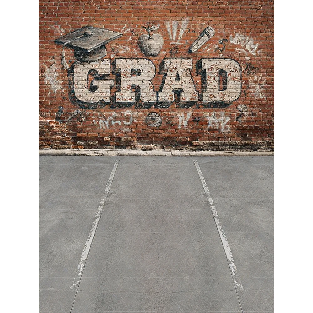 Graffiti Graduation Brick Wall Photography Backdrop Kids Student School Yard Grad Backgrounds Cap Apple Photo Props