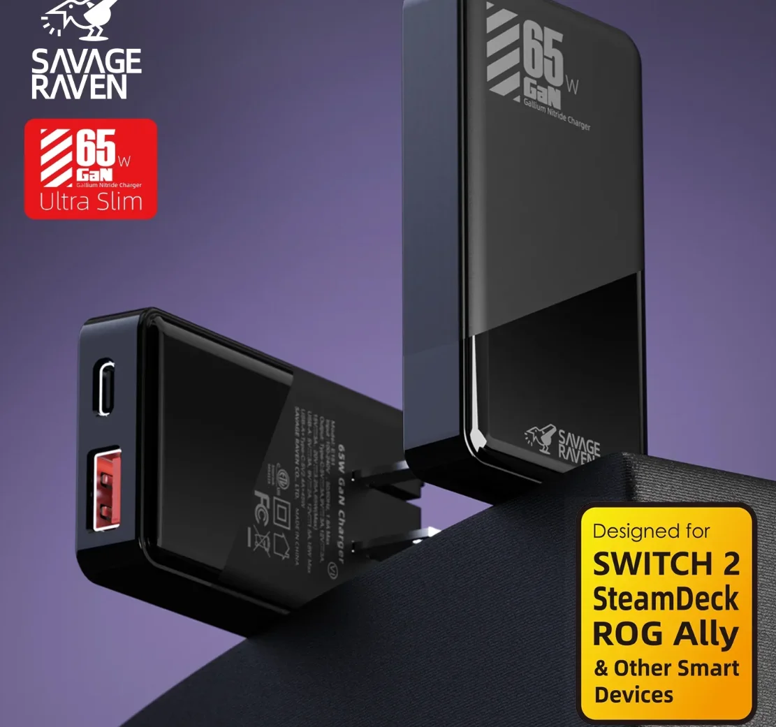 Savage Raven by Skull & Co. 65W GaN محول الطاقة شاحن سريع شحن سريع لنينتندو سويتش 2 Steam Deck ROG Ally #6