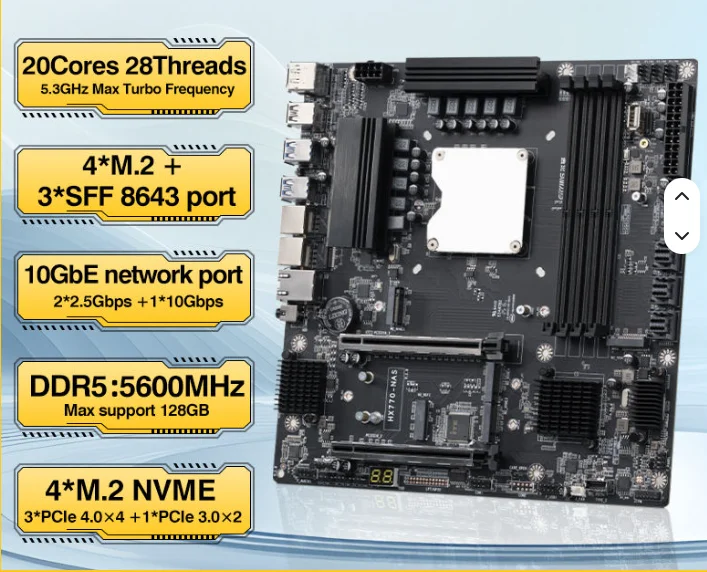 I5 14500HX NAS Motherboard 14 CORES Processor New CPU Motherboard Combination Kit DDR5 RAM Three Network for Desktop ATX