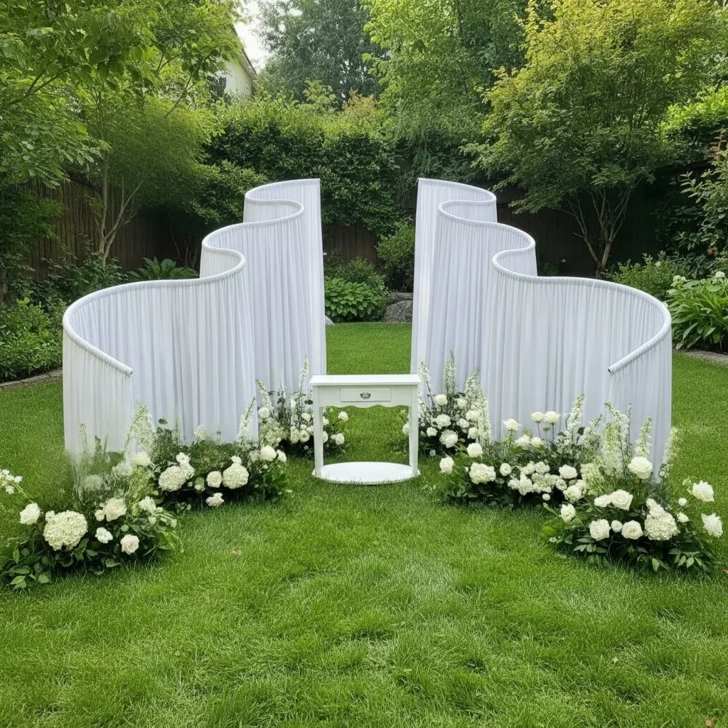 3D Wellenförmiger Hochzeits-Hintergrundständer S-förmiger Gebogener Metallbogen-Rahmen für Vorhänge Blumen Outdoor Strand Zeremonie Party Fotobox Dekoration – Detail 3