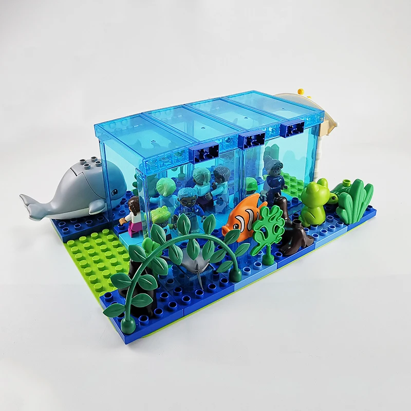 Big Size Building Blocks Moc Fun Aquarium Oceanarium Whale Dolphin Shark Animal Accessories Bricks Kids Girls Assemble Toys