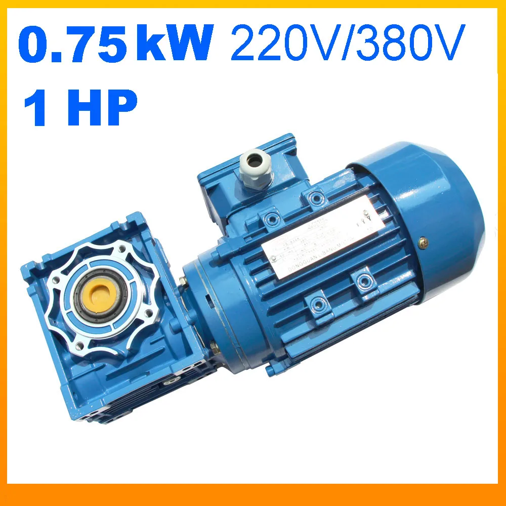 0.75kW 1HP AC 220V 380V three 3-phases one-phase worm gear motor low speed Industrial Stir Mixing Lifting and Honey extractor