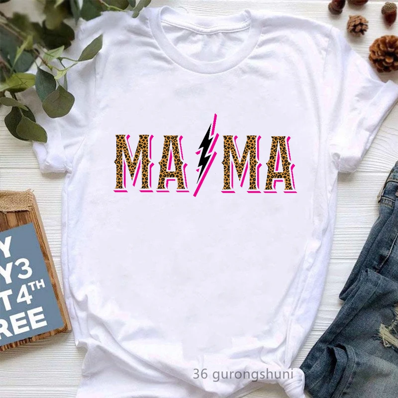 

New Lightning Mama Leopard Print Tshirt Flash Mom Gift Women T Shirt Graphic Lady T-Shirts Funny Streetwear Fashion Summer Tops