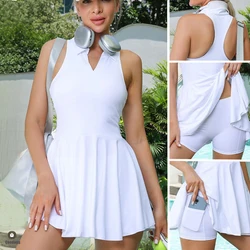 2024 2PCS Pad Bra Women Sport Yoga Set Golf Tennis Polo Pocket Built-in Pickball Badminton Workout Anti Shorts Athletic Dress