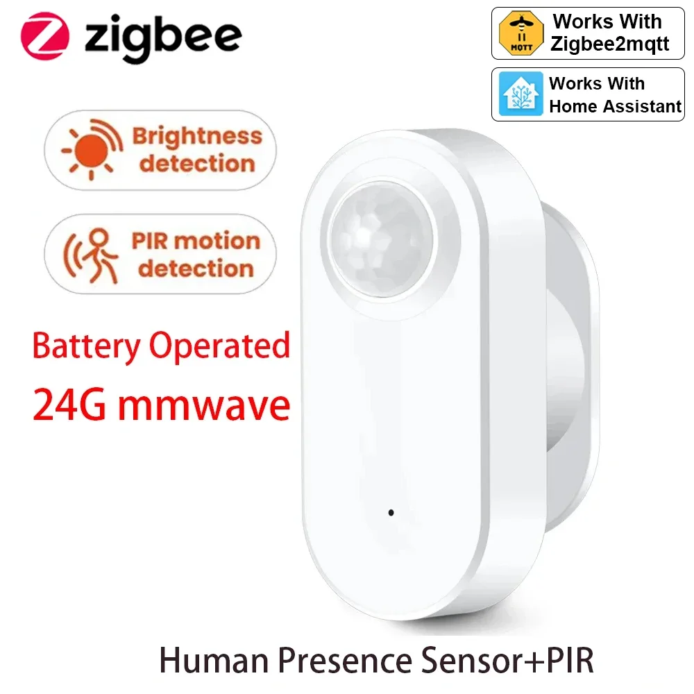Zigbee Human Presence+ PIR Motion Detection Sensor Luminance Detector Battery Operated Support Zigbee2mqtt Home Assistant
