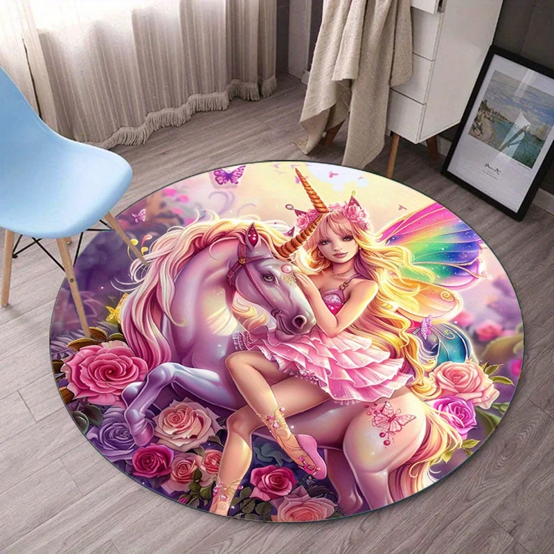 

Единорог Фея Девушка Круглый Ковер Плюшевый Напольный Коврик Декор Детской Комнаты Фэнтези Принцесса Ковер Для Спальни Волшебный Мечта Тематический Ковер