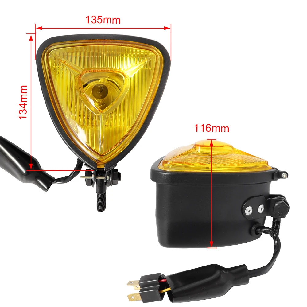 Motorcycle Universal Vintage Cafe Racer Head Lights Retro Triangle Headlamp for Harley Honda Chopper Cruisers Bobber Custom