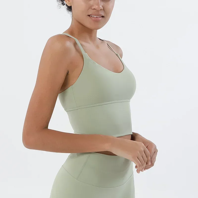 Strappy Sports Bra Nude Yoga Vest Double-sided Brushed Sexy Sling Beauty Back Fitness Push Up Sports Women Underwear image 6