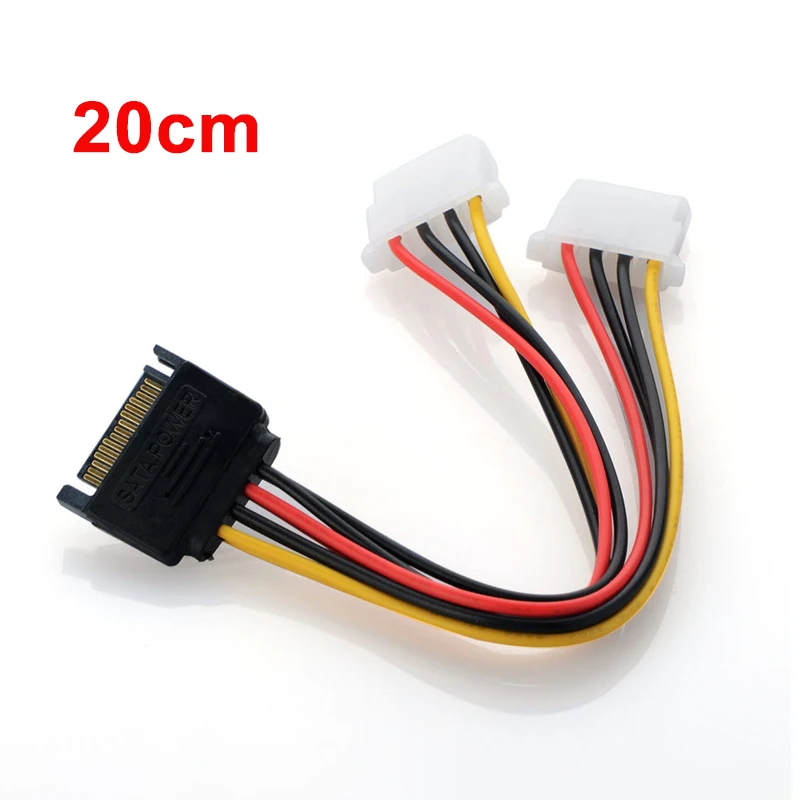 20cm SATA Male to Dual 4Pin Female Model IDE Power Supply Computer Cable Extension Hard Drive Cable Sata 1 to 2 4PIN Molex IDE