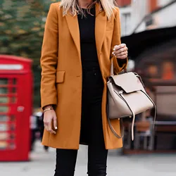 Winter Wool Coat Women Casual Light Weight Thin Jacket Slim Fit Coat Long Sleeve Office Business Coats Jacket Wrap Women Coat